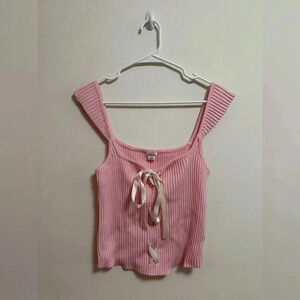 NWT - Urban Outfitters -‎ Kimchi Blue - Pink Baby Doll Bow Ribbed Tank - Size L